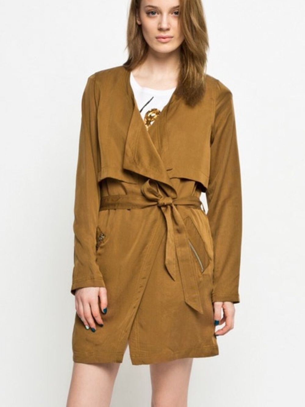 Vero Moda Cartonnier Draped Lapel Trench Coat S